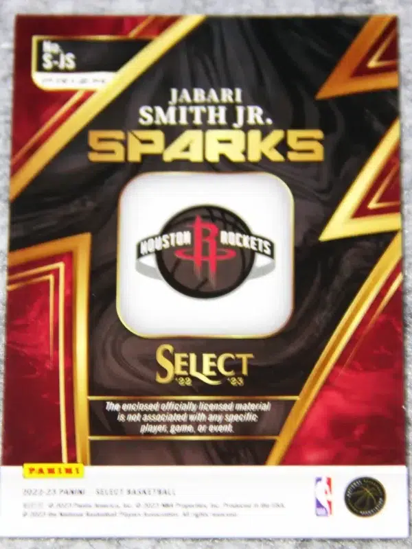 2022-23 Jabari Smith Jr #S-JS Panini Select Sparks Prizm Relic RC