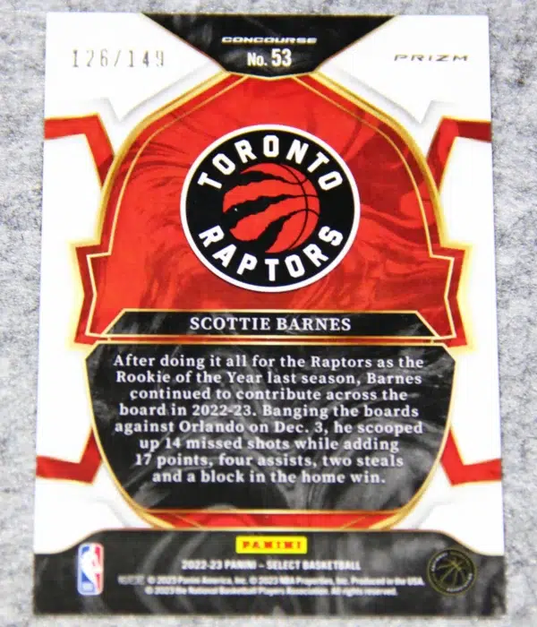 2022-23 Scottie Barnes #53 Panini Select Concourse White Prizm /149