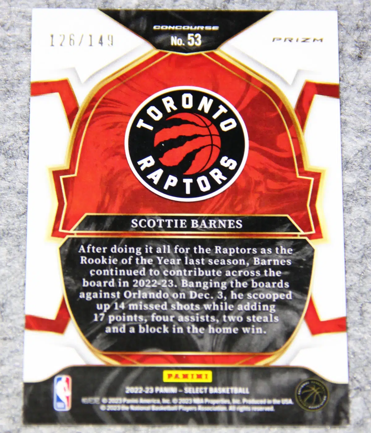 2022-23 Scottie Barnes #53 Panini Select Concourse White Prizm /149