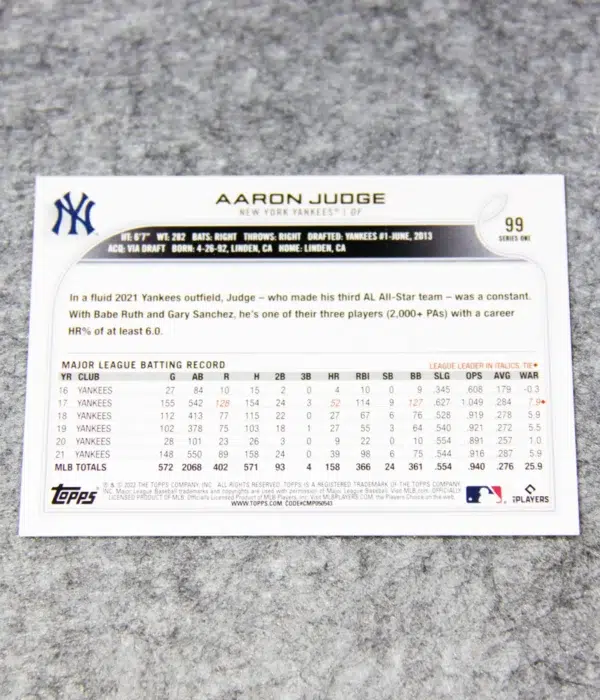 2022 Aaron Judge #99 Topps Series One