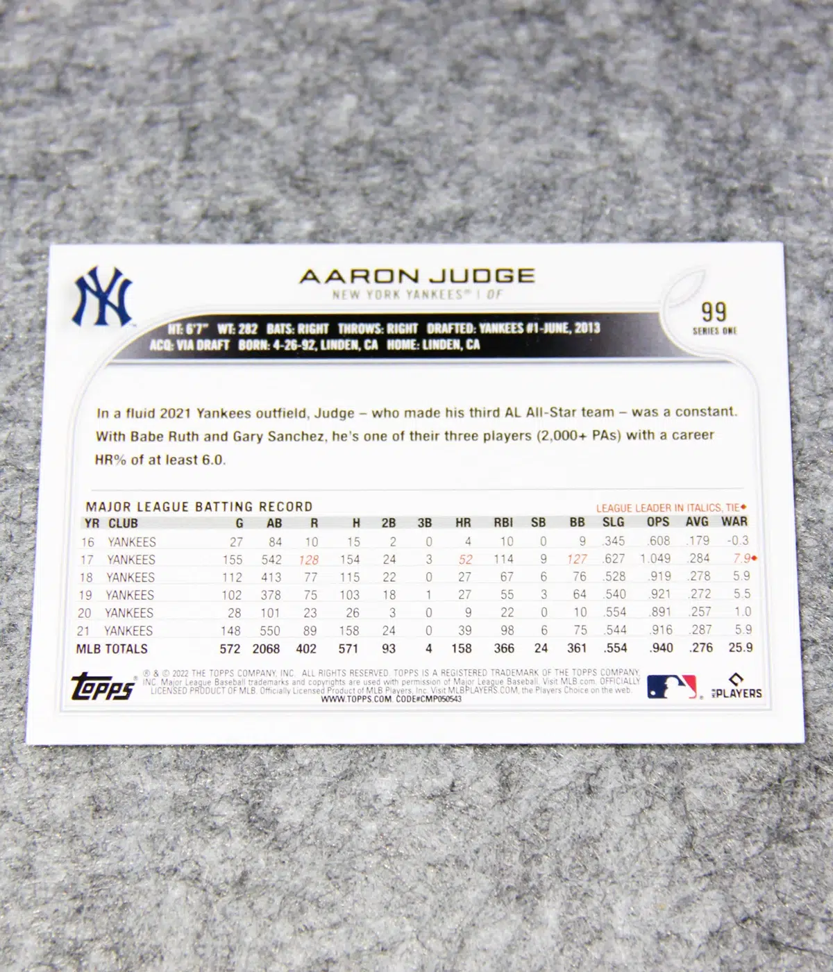 2022 Aaron Judge #99 Topps Series One