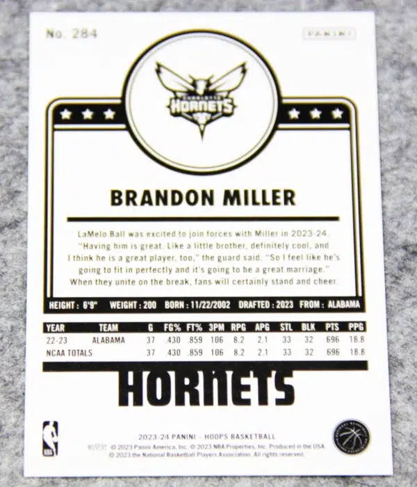 2023-24 Brandon Miller #284 Panini NBA Hoops Basketball RC