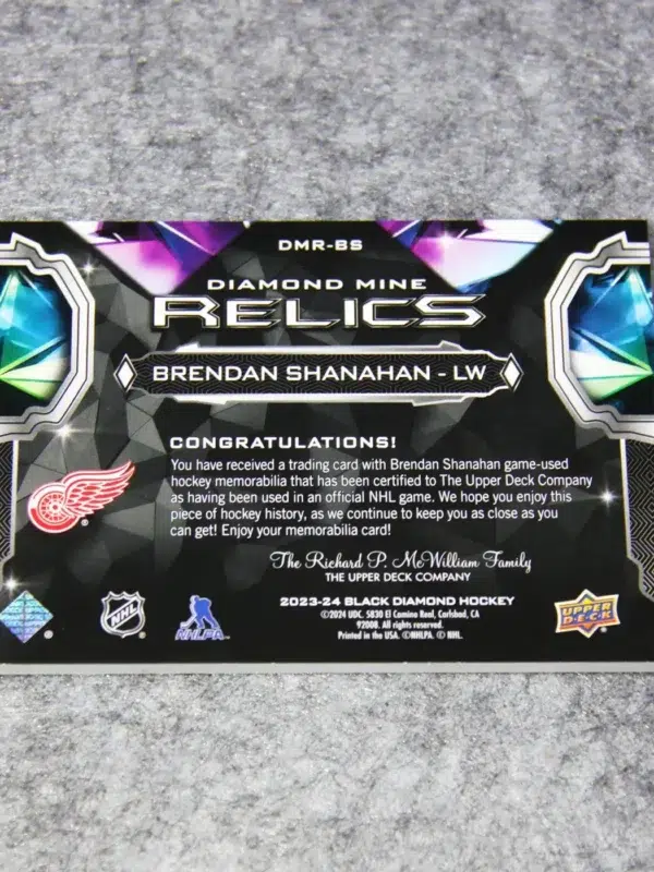 2023-24 Brendan Shanahan #DMR-BS Upper Deck Black Diamond Hockey Diamond Mine Relics