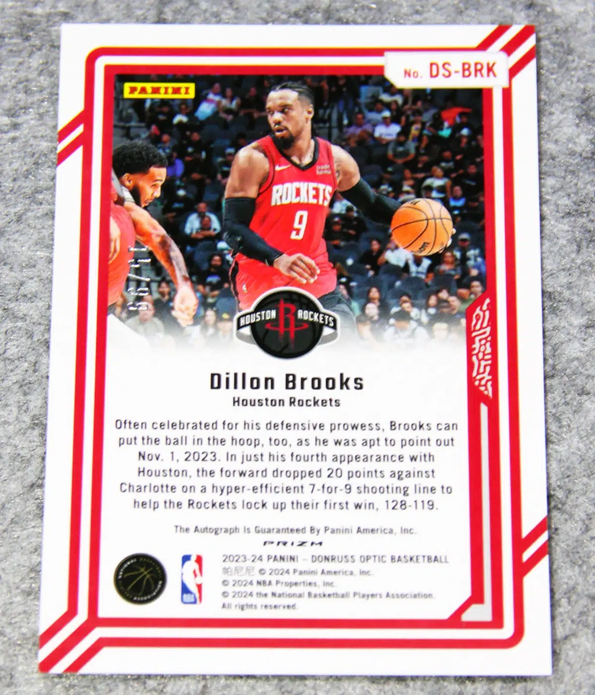 2023-24 Dillon Brooks #DS-BRK Panini Donruss Optic Dominators Signatures Holo Prizm /99