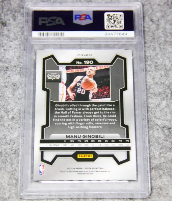2023-24 Manu Ginobili #190 Panini Prizm Blue Ice Prizm /125 PSA 9 MT