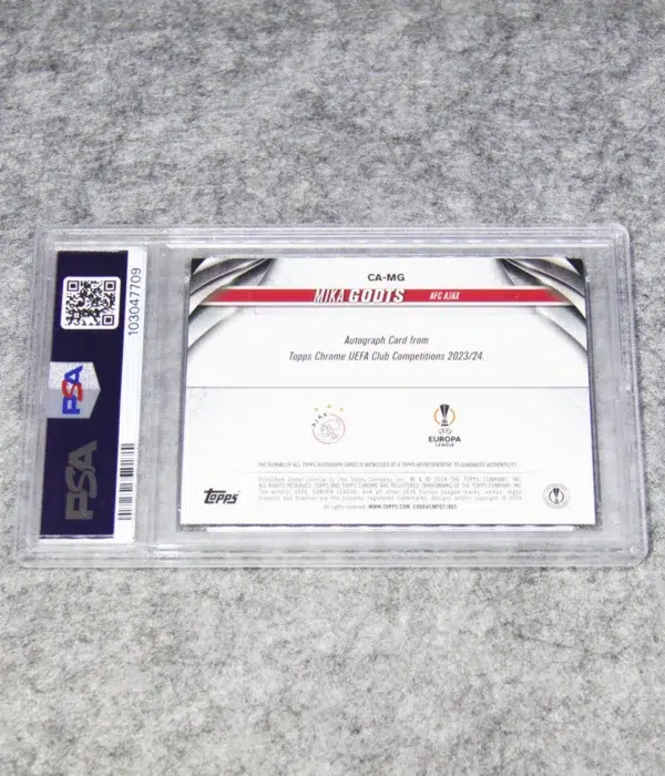2023-24 Mika Godts #CA-MG Topps Chrome UEFA Club Competitions Violet Speckle Refractor RC Autograph /299 PSA 9