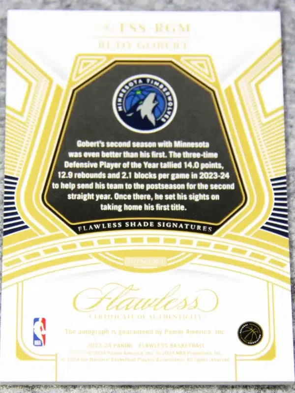 2023-24 Rudy Gobert #FSS-RGM Panini Flawless Shade Signatures /25