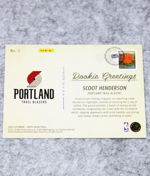 2023-24 Scoot Henderson #3 Panini Hoops Rookie Greetings