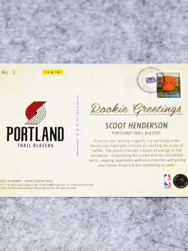 2023-24 Scoot Henderson #3 Panini Hoops Rookie Greetings