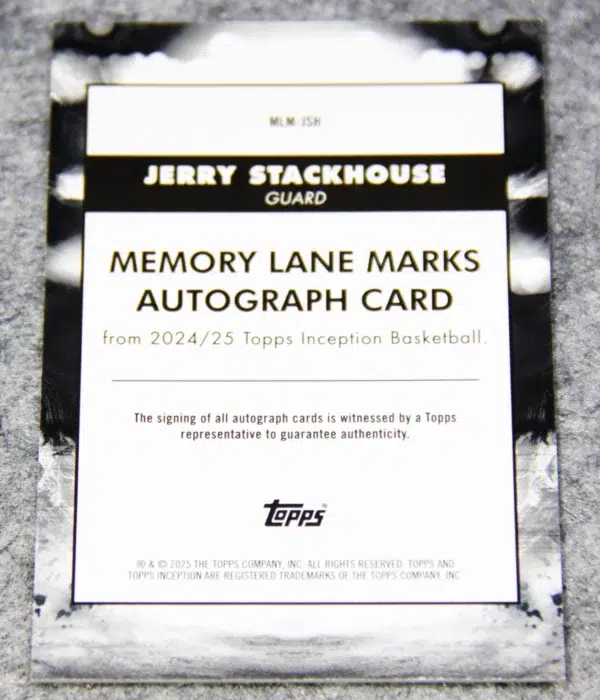 2024-25 Jerry Stackhouse #MLM-JSH Topps Inception Basketball Memory Lane Marks Autograph