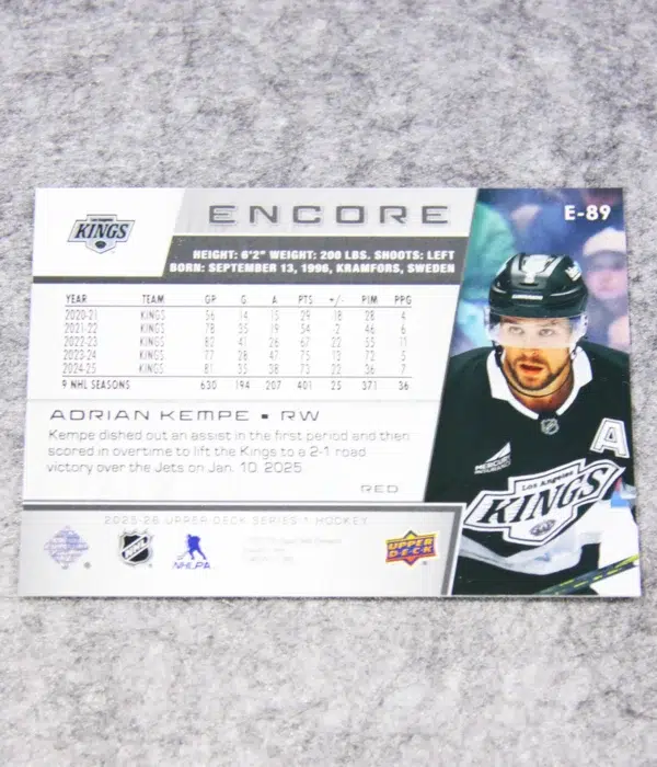 2025-26 Adrian Kempe #E-89 Upper Deck Series 1 Encore Red /199