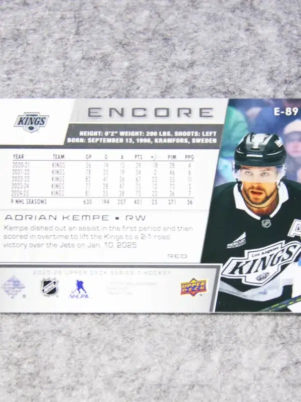 2025-26 Adrian Kempe #E-89 Upper Deck Series 1 Encore Red /199