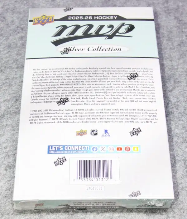 2025-26 Upper Deck MVP Hockey NHL Silver Collection Hobby Box - Sealed