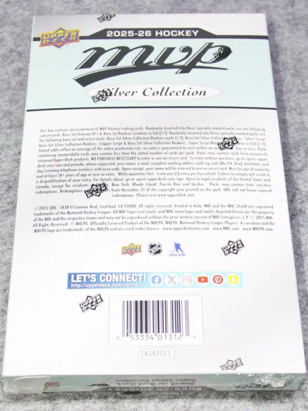 2025-26 Upper Deck MVP Hockey NHL Silver Collection Hobby Box - Sealed