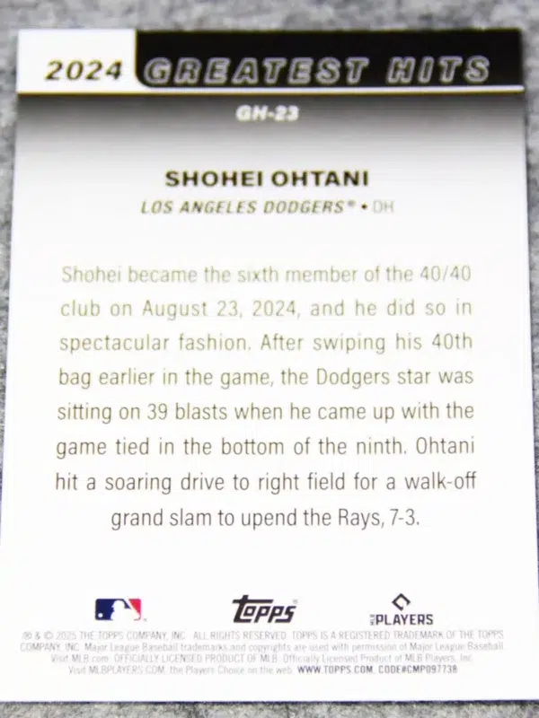 2025 Shohei Ohtani #GH-23 Topps Baseball Series 1 2024 Greatest Hits