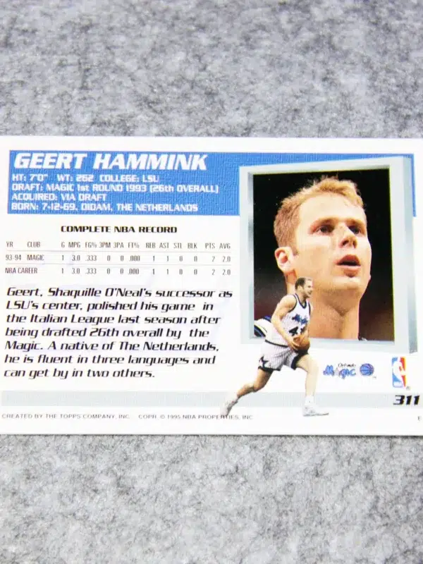 1994-95 Geert Hammink #311 Topps NBA Basketball RC