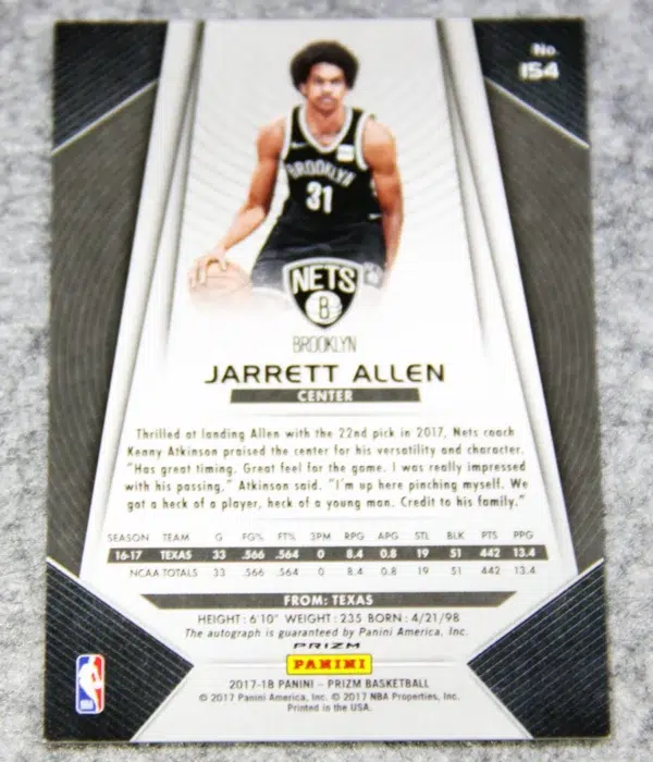 2017-18 Jarrett Allen #154 Panini Prizm Silver Prizm Autograph RC