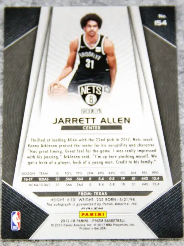 2017-18 Jarrett Allen #154 Panini Prizm Silver Prizm Autograph RC