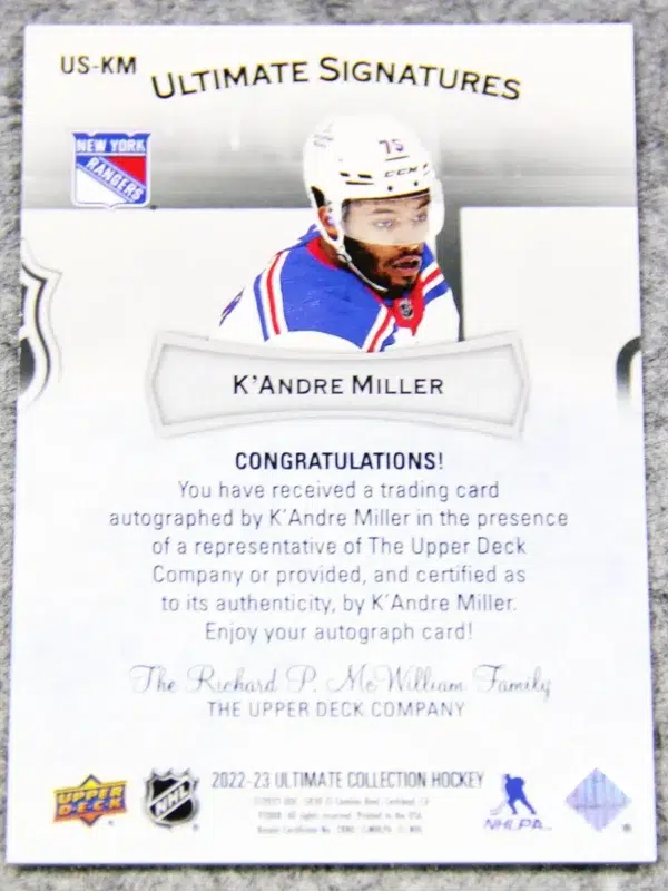 2022-23 K'Andre Miller #US-KM Upper Deck Ultimate Collection Signatures