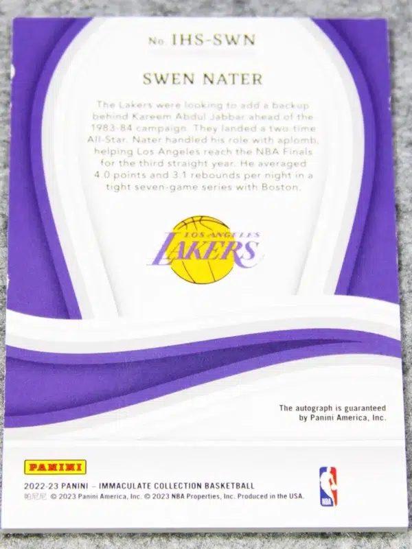 2022-23 Swen Nater #IHS-SWN Panini Immaculate Heralded Signatures /99