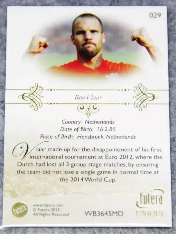 2015 Ron Vlaar #029 Futera Unique Defender