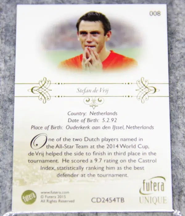2015 Stefan de Vrij #008 Futera Unique Defender