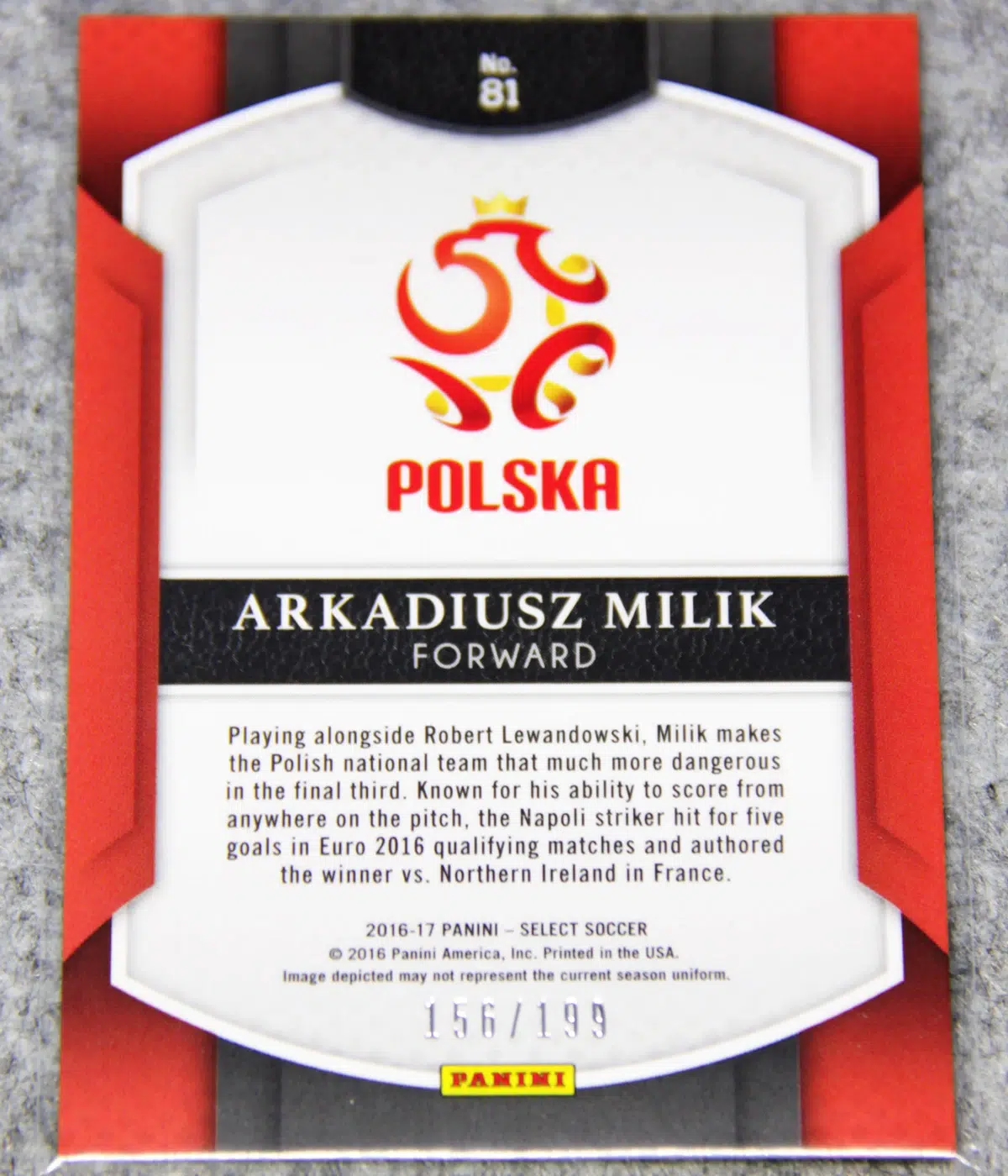 2016-17 Arkadiusz Milik #81 Panini Select Terrace Red Prizm /199