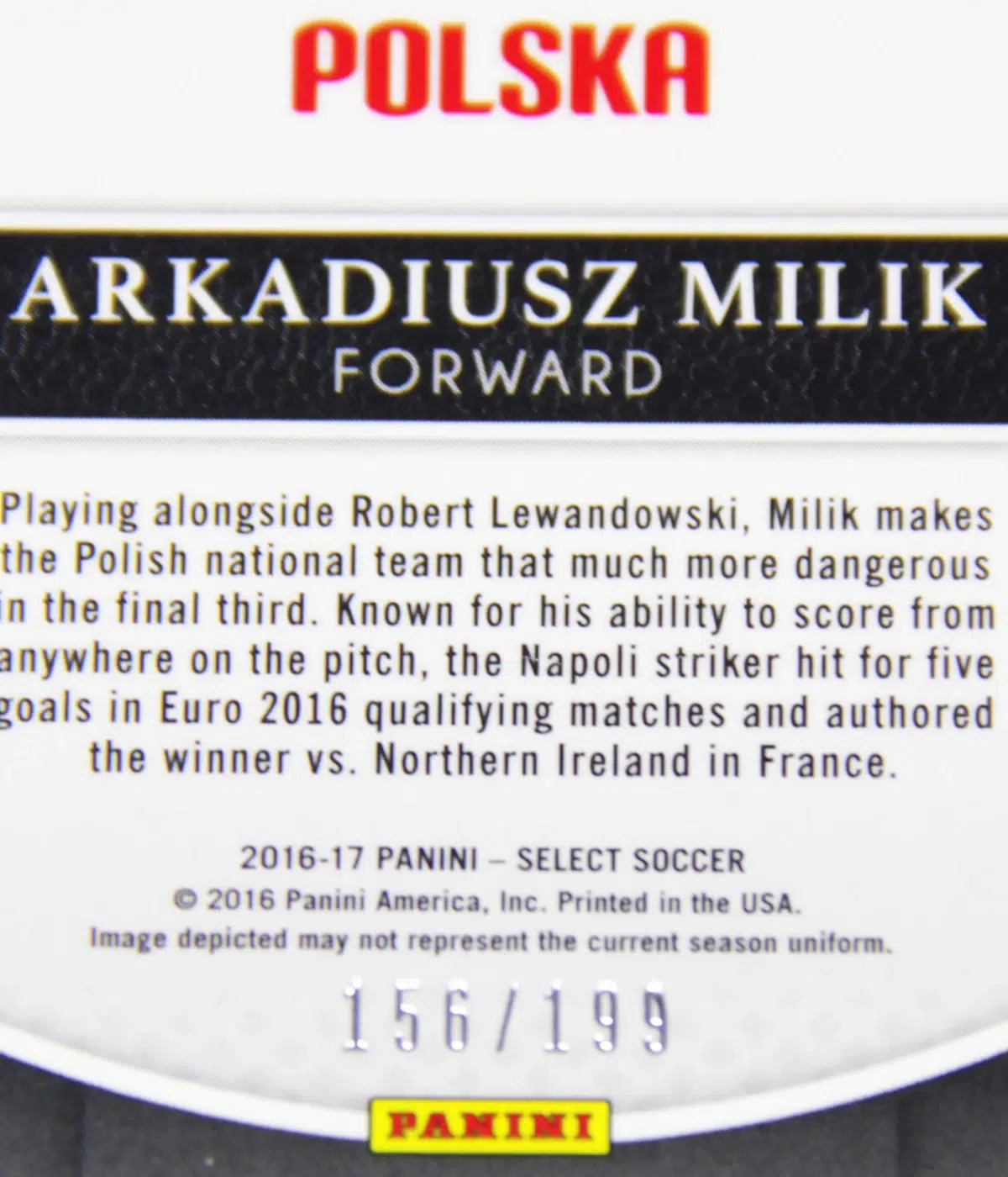 2016-17 Arkadiusz Milik #81 Panini Select Terrace Red Prizm /199