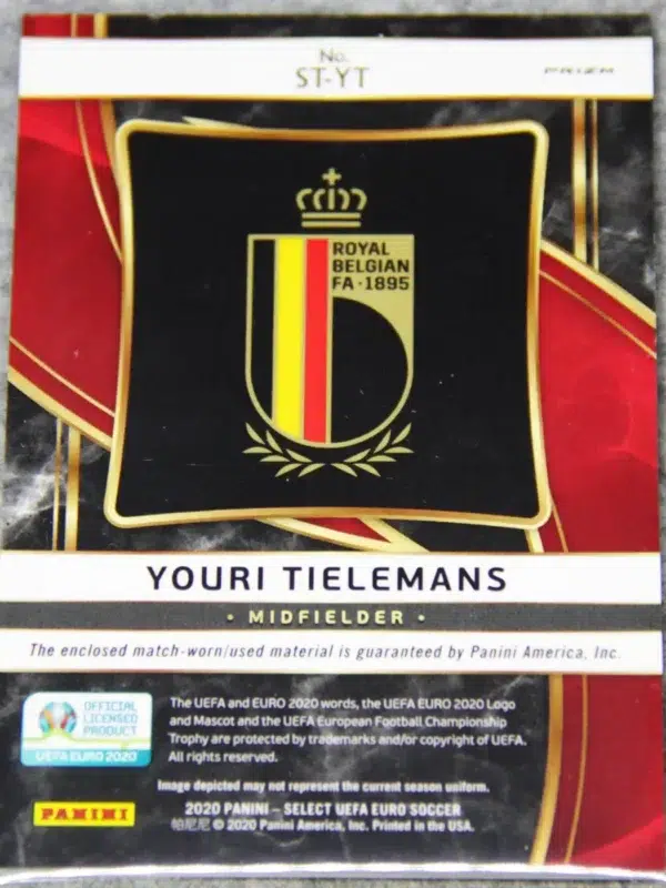 2020 Youri Tielemans #ST-YT Panini Select Euro 2020 Stars Relic Silver Prizm