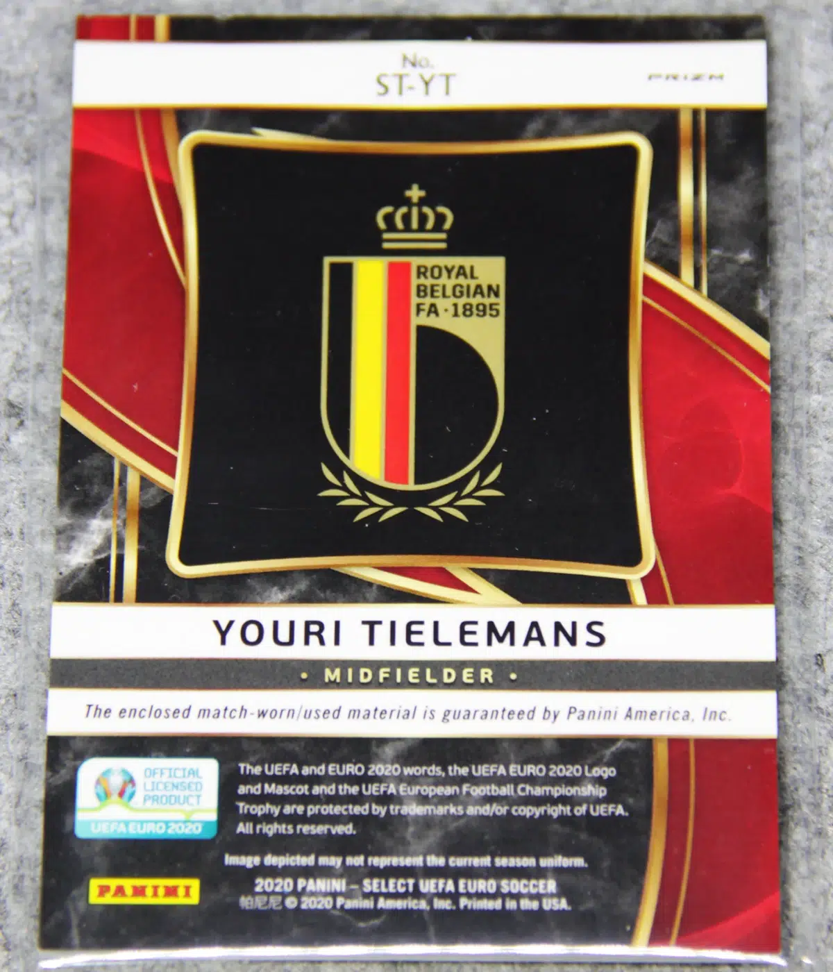 2020 Youri Tielemans #ST-YT Panini Select Euro 2020 Stars Relic Silver Prizm