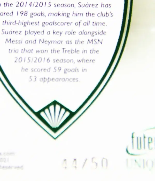 2021 Luis Suarez #089 Futera Unique Football Forward Emerald /50