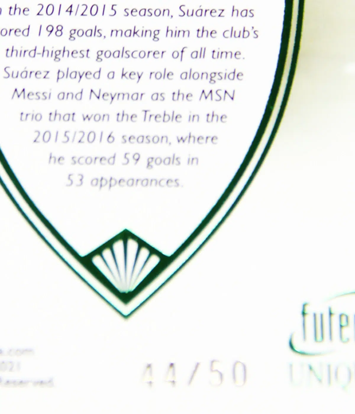 2021 Luis Suarez #089 Futera Unique Football Forward Emerald /50