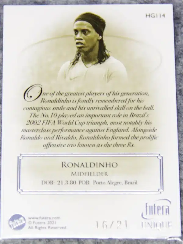 2021 Ronaldinho #HG114 Futera Unique World Football Heritage Silver /21