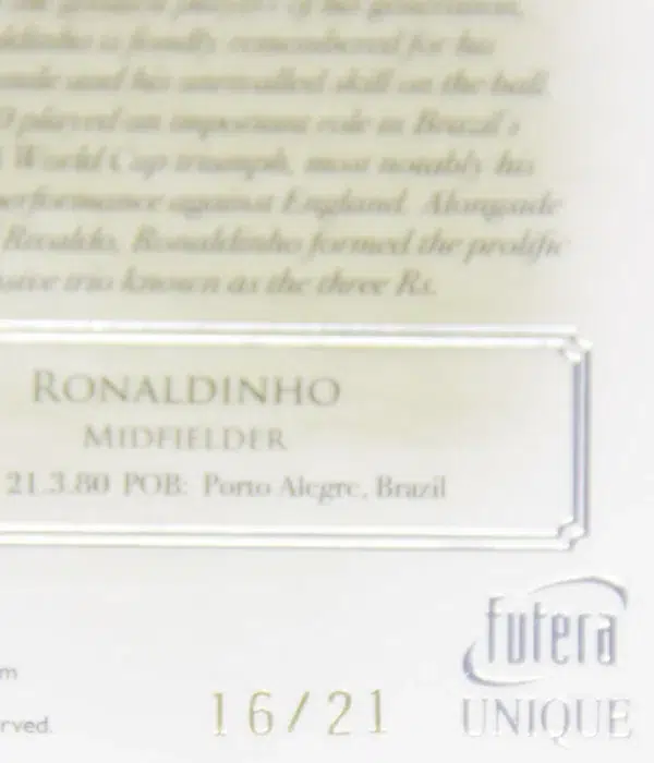 2021 Ronaldinho #HG114 Futera Unique World Football Heritage Silver /21