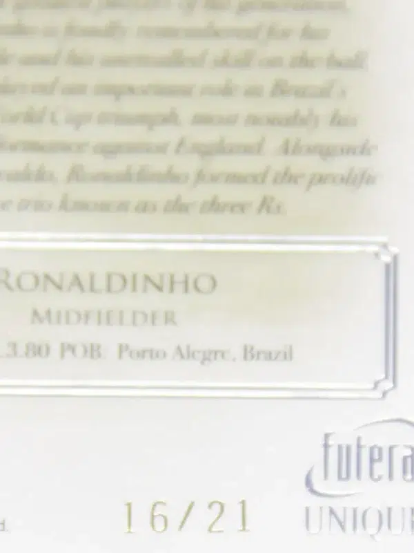2021 Ronaldinho #HG114 Futera Unique World Football Heritage Silver /21