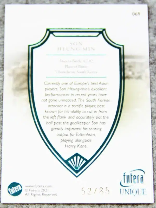 2021 Son Heung-min #069 Futera Unique Football Forward Turquoise /85