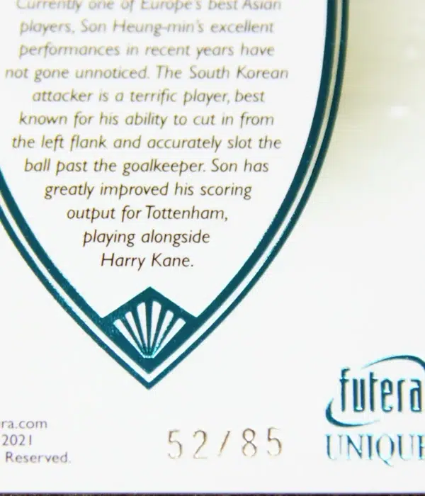 2021 Son Heung-min #069 Futera Unique Football Forward Turquoise /85