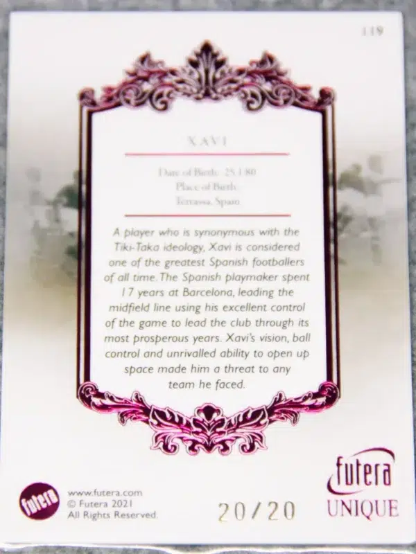 2021 Xavi #119 Futera Unique Football The Greats Ruby /20