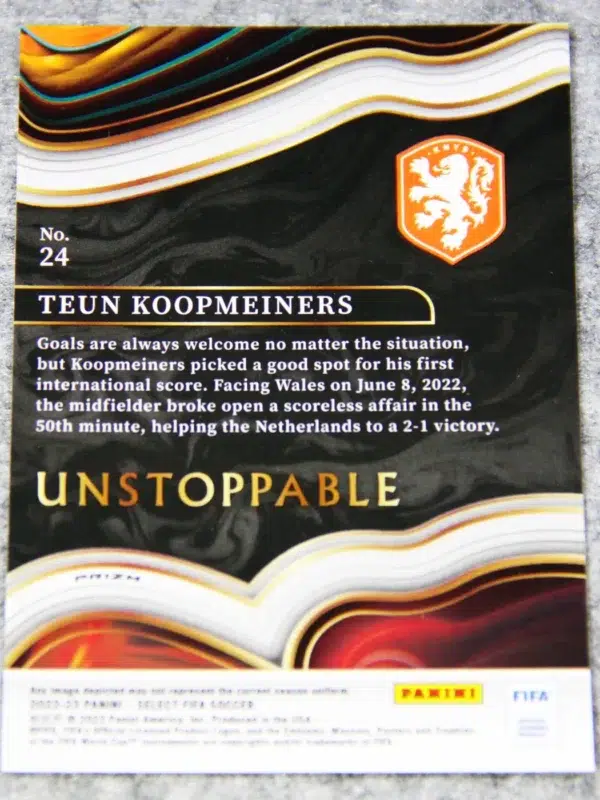 2022-23 Teun Koopmeiners #24 Panini Select FIFA Soccer Unstoppable Silver Prizm