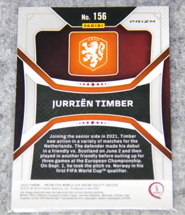 2022 Jurrien Timber #156 Panini Prizm FIFA Word Cup 2022 Red Prizm RC