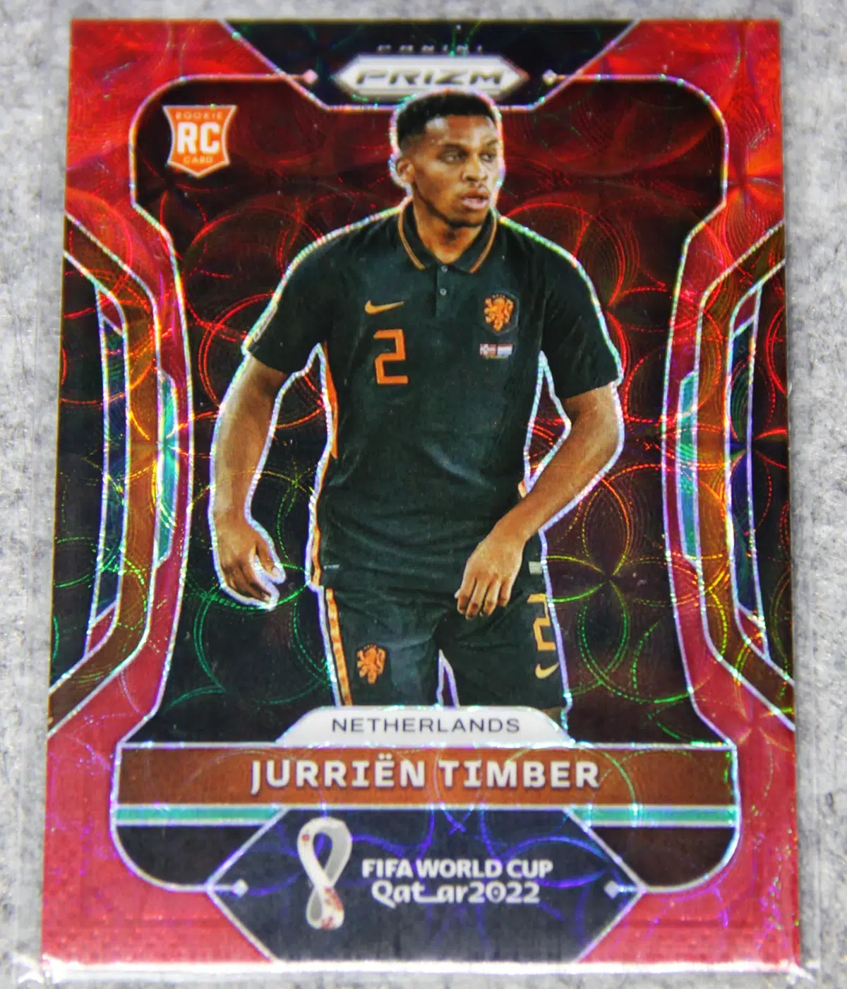 2022 Jurrien Timber #156 Panini Prizm FIFA Word Cup 2022 Red Prizm RC