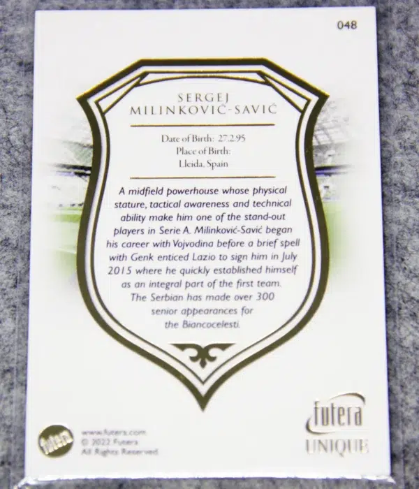 2022 Sergej Milinkovic-Savic #048 Futera Unique Midfielder