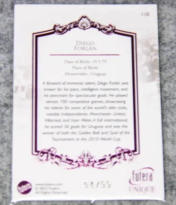 2023 Diego Forlan #110 Futera Unique Football The Greats Pink /55