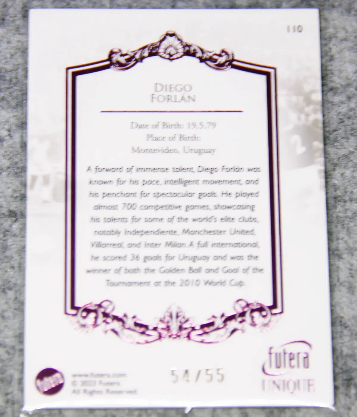2023 Diego Forlan #110 Futera Unique Football The Greats Pink /55