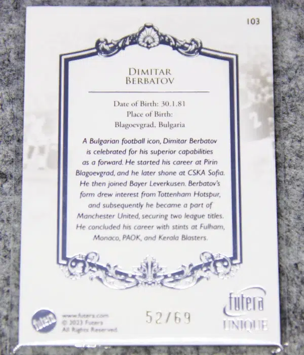 2023 Dimitar Berbatov #103 Futera Unique Football The Greats Silver /69