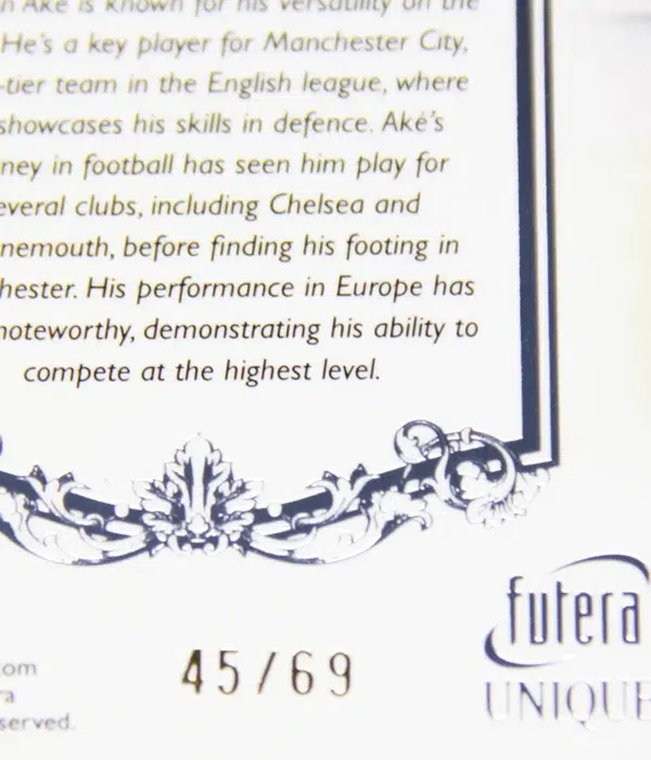 2023 Nathan Ake #006 Futera Unique Football Defender Silver /69