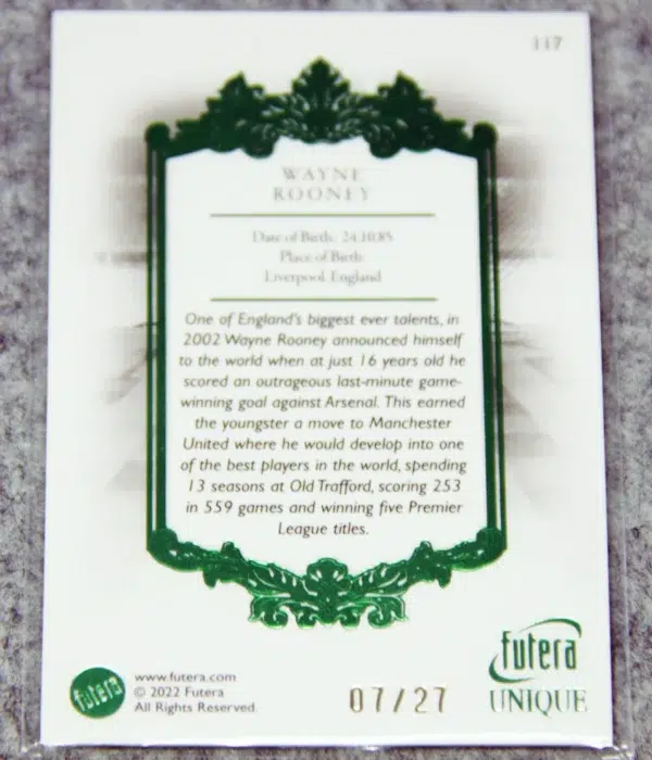 2022 Wayne Rooney #117 Futera Unique Football The Greats Emerald /27