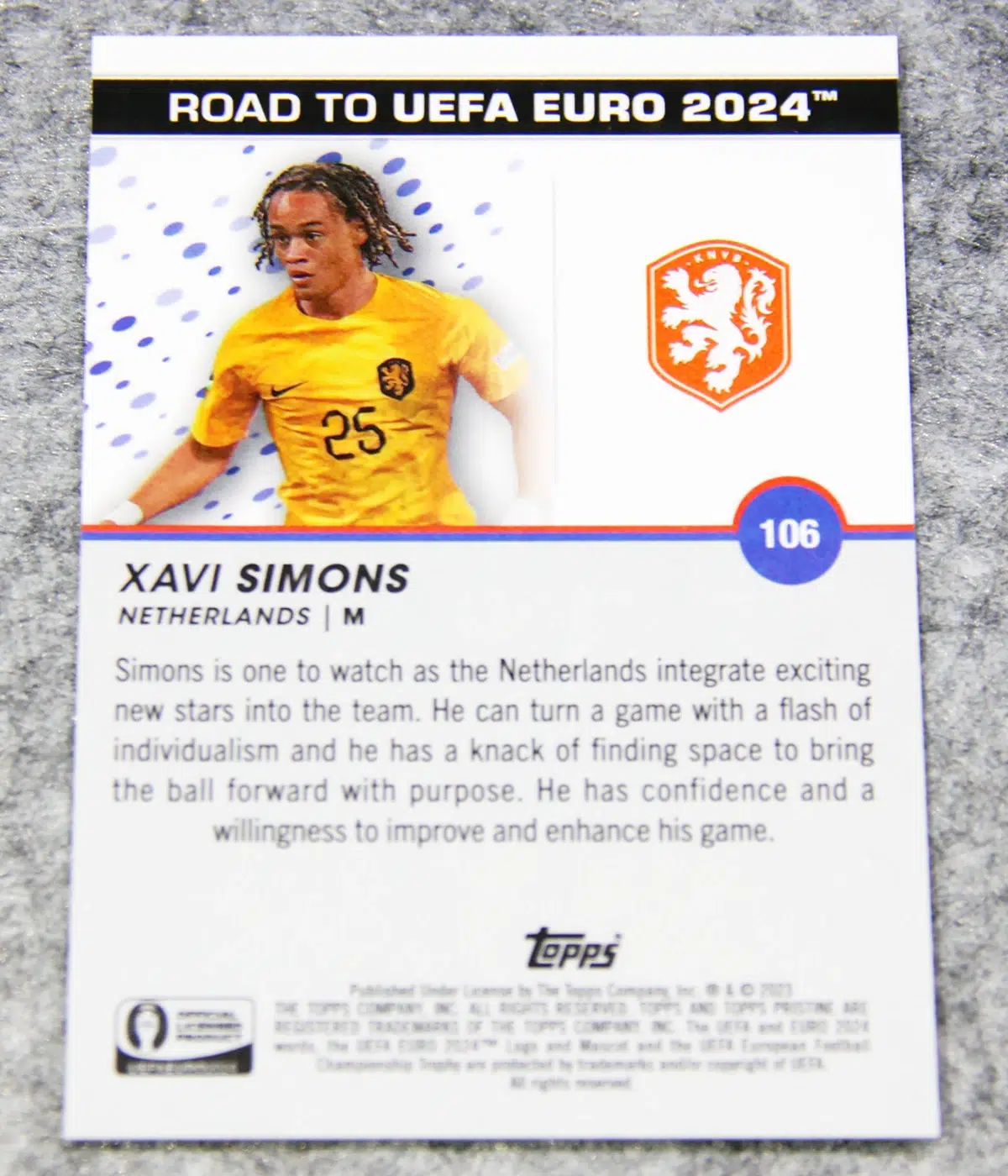 2023 Xavi Simons #106 Topps Pristine Road to UEFA Euro 2024 Orange National Debut /25