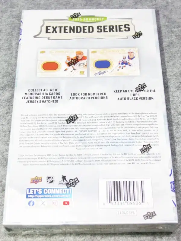2025-26 Upper Deck Hockey Extended Series Hobby Box - Sealed