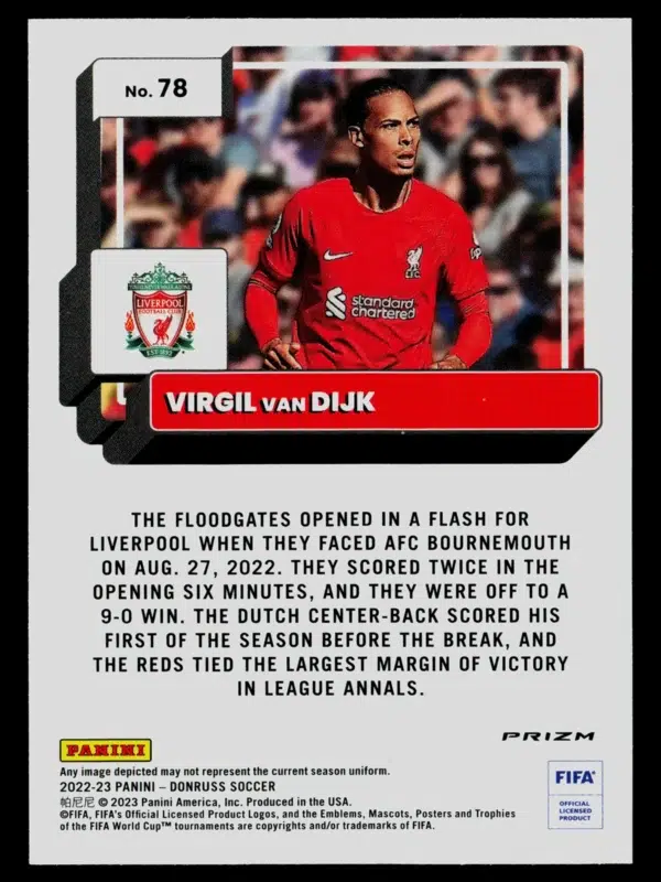 2022-23 Virgil van Dijk #78 Panini Donruss Optic Liverpool FC Silver Prizm